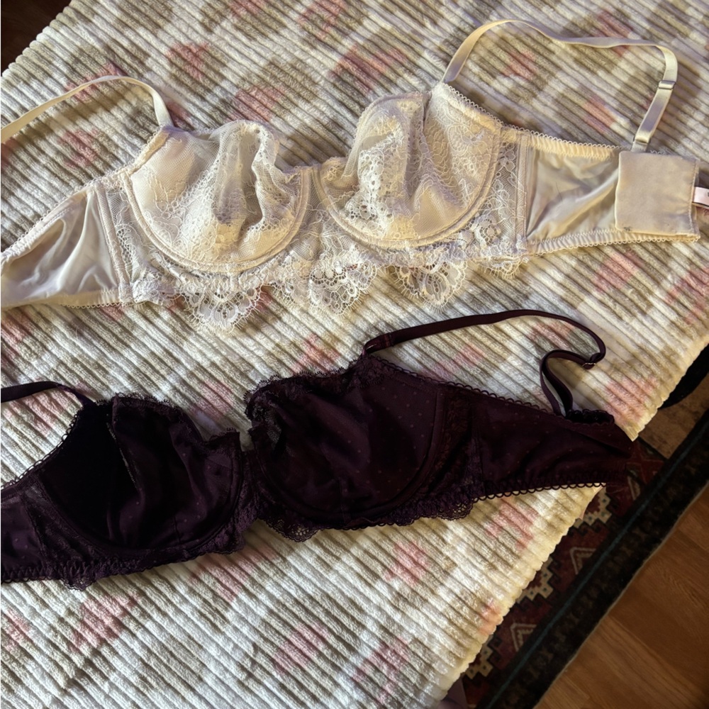 Victoria's Secret Cream & Plum Lace Balconette Bras Plum 36D-Cream 38C